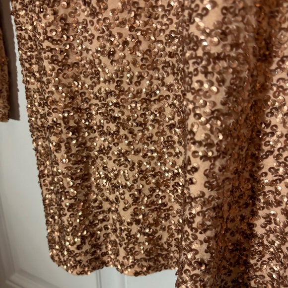 J. Crew Rose Gold 3/4 Sleeve Sequined Top, Size Medium - Picture 4 of 9
